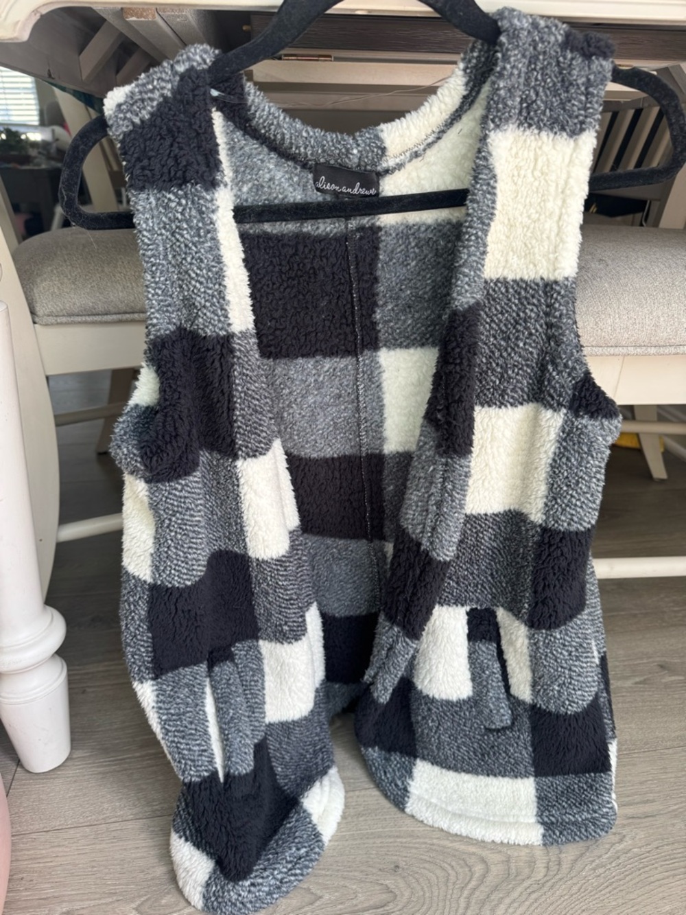 Cozy Plush Checkerboard Vest in Black & Gray - Olivia + Jane